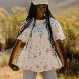 ROOLEE Floral Peplum Blouse White Size XS